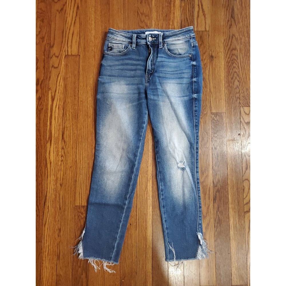 KanCan Signature Hi-Rise Distressed Fade Cropped Straight‎ Frayed Hem Jeans 7/27